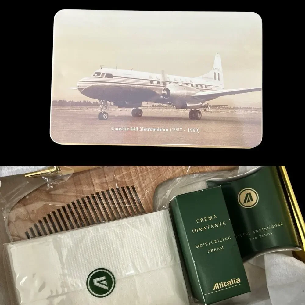 Vintage Alitalia Magnifica Amenity Kit Complete Unused Convair 440 Metal Tin